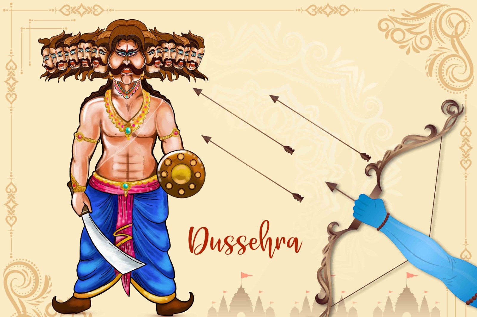 Free Vector | Hnad draw sketch lord rama with arrow killing ravana in  navratri festival background