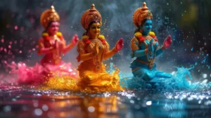 Idols of Goddess Durga in vibrant colours symbolizing the Nine Colours of Navratri and devotion during Navratri nine days celebration.