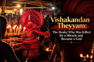 Vishakandan Theyyam performer at Kolachery Sree Chathampalli Vishakandan Kavu, Kannur