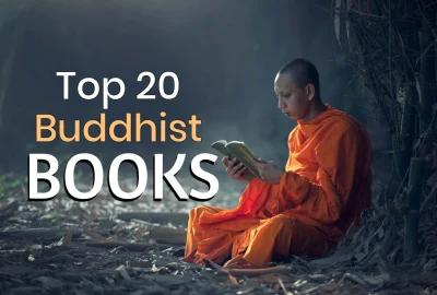 Stack of essential Buddhist books recommended for spiritual seekers and mindfulness practitioners