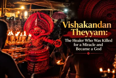 Vishakandan Theyyam performer at Kolachery Sree Chathampalli Vishakandan Kavu, Kannur